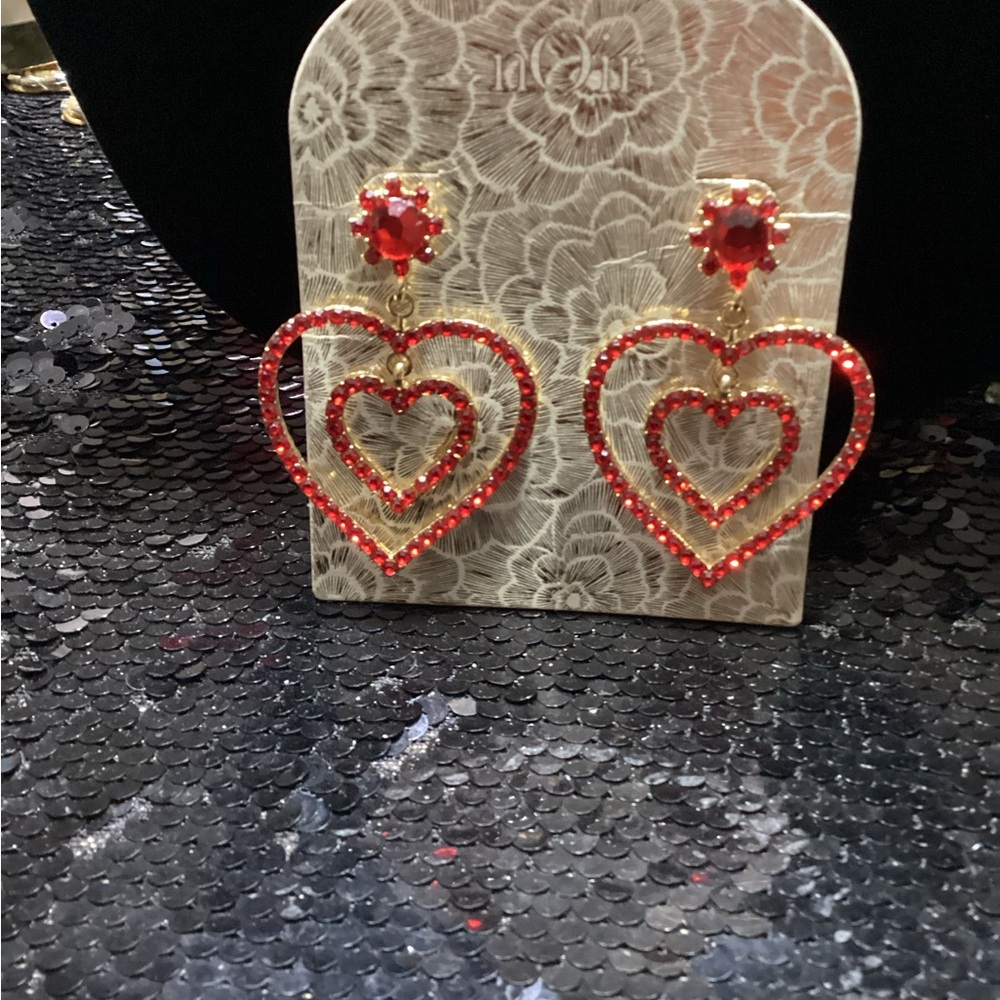 nOir Jewelry Red Heart Drop Earrings